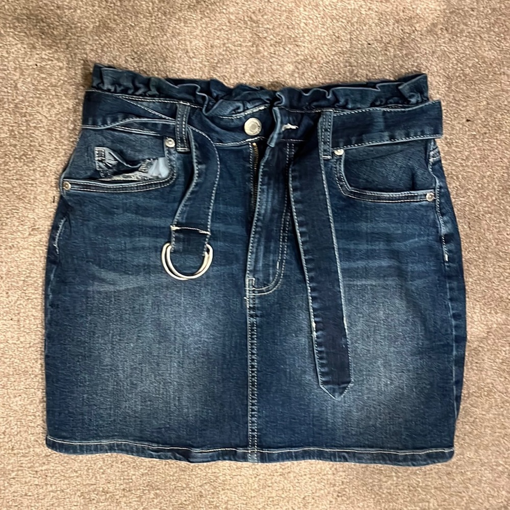 Denim Paper Bag Mini Skirt